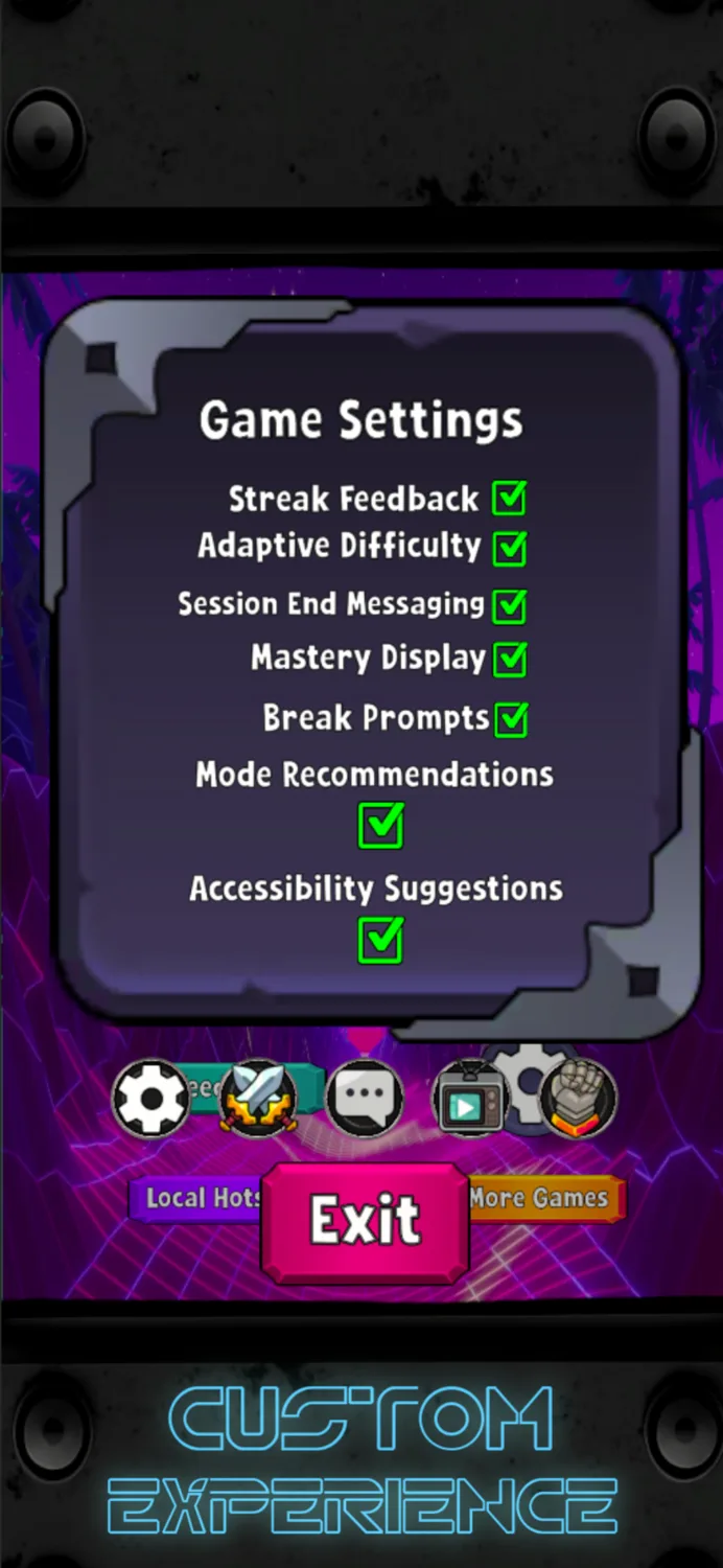 Game settings in Mimic Masters