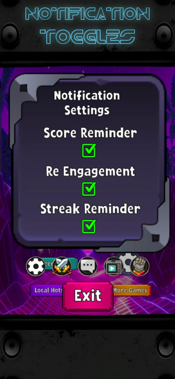 Notification settings in Mimic Masters